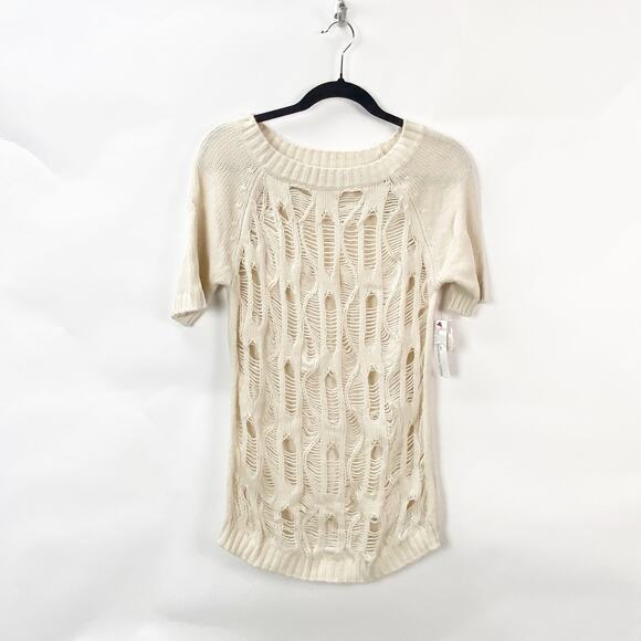 French Connection Small NWT Women Cream Knit Grudge Y2K Short Sleeve Sweater Top - Picture 1 of 9